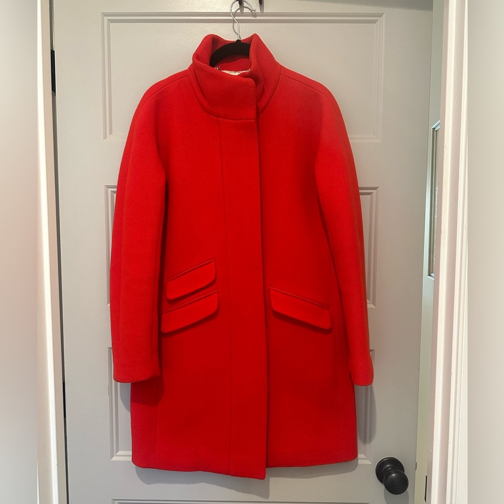Cocoon coat in Italian stadium-cloth wool blend; runs big